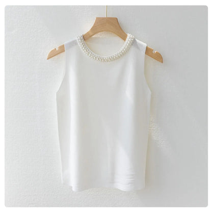 Knitted Sleeveless Beaded Casual Thin Tops