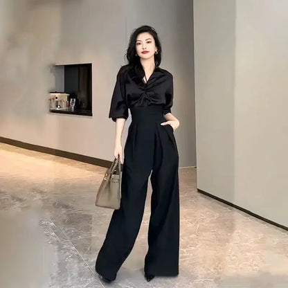 Black Design Wide-Leg Pants Women's Slimming Suit Pant Trousers