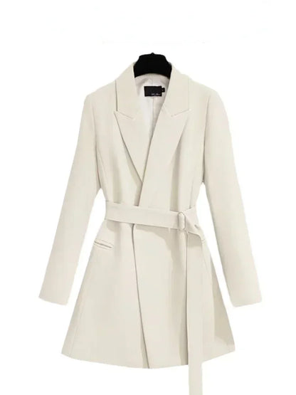 Women's Blazer Elegant Slim Fit Coats Casual Lace Up Women Mid Length Blazers