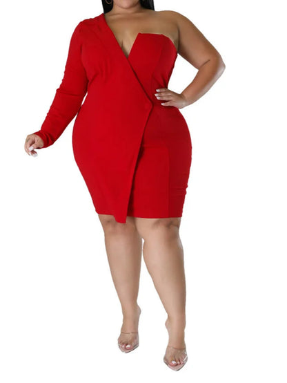 Plus Size Dress Long Sleeve V Neck Solid Sexy Mini Suit Dress Party Dresses