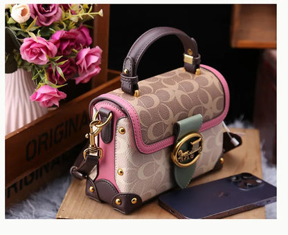 contrasting color women's bag, high-end carriage crossbody bag, portable box bag