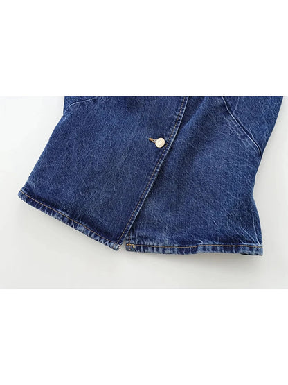 Women's Short Vest Blue Denim Vest Top Casual Cropped Sleeveless Top