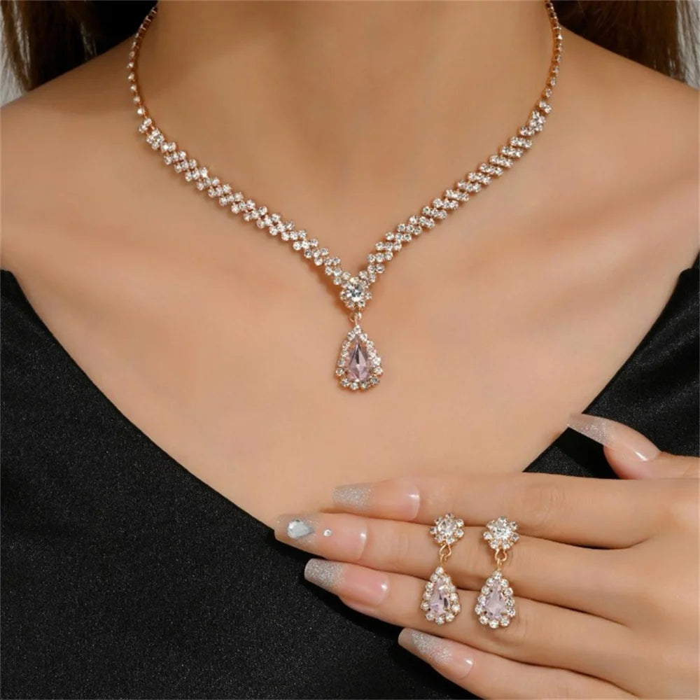 V-shaped Luxurious Necklace Inlaid Rhinestone Jewelry Sets for Women
