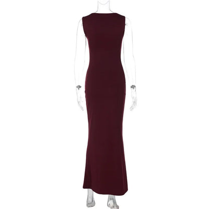 Wedding Guest Square Collar Sleeveless Sexy Maxi Dress For Women Bodycon Dress