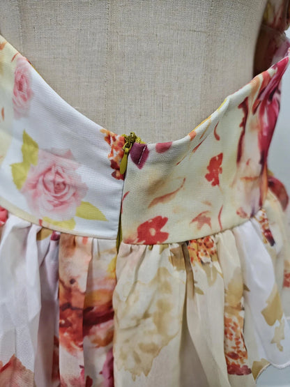 Maxi Dress for Women V Neck Sleeveless High Waist Patchwork Ruffles Edge French Sexy Printed Dress