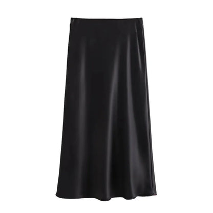 Black Satin Skirt Woman High Waist Elegant Long Skirts For Women Fashion Summer Midi Skirt Office Women's Skirts