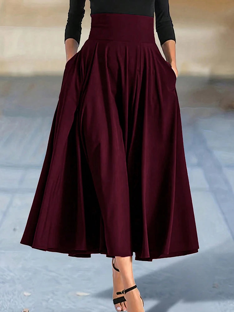 A-line Skirts for Woman High Elastic Waist Long Skirt Women With Bow Elegant Skirts