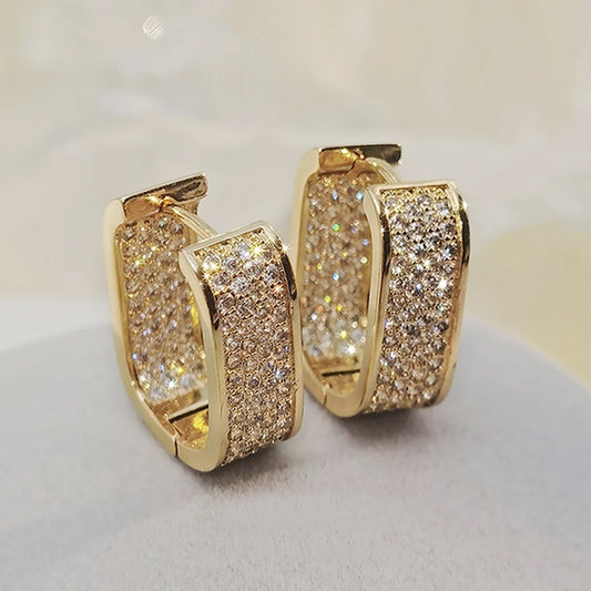 U Hoop Metal Earrings for Women Full Paved Shiny Daily Wear Exquisite Earring