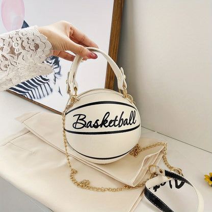 Basketball Shaped Crossbody Bag, Trendy Y2K Chain Shoulder Bag