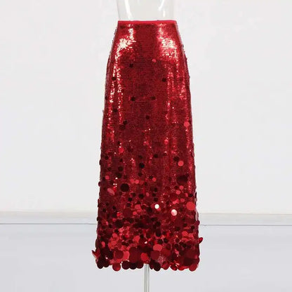 Solid Patchwork Sequins Chic Skirts For Women High Waist Zipper A Line Skirts
