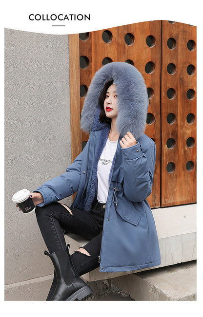 Women Long Wool Lined Hooded Parkas Winter Jacket