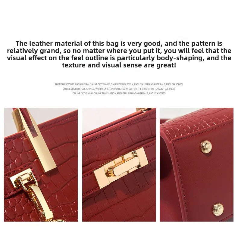 Genuine Leather Women's Bag, Red Mother's Shoulder Bag