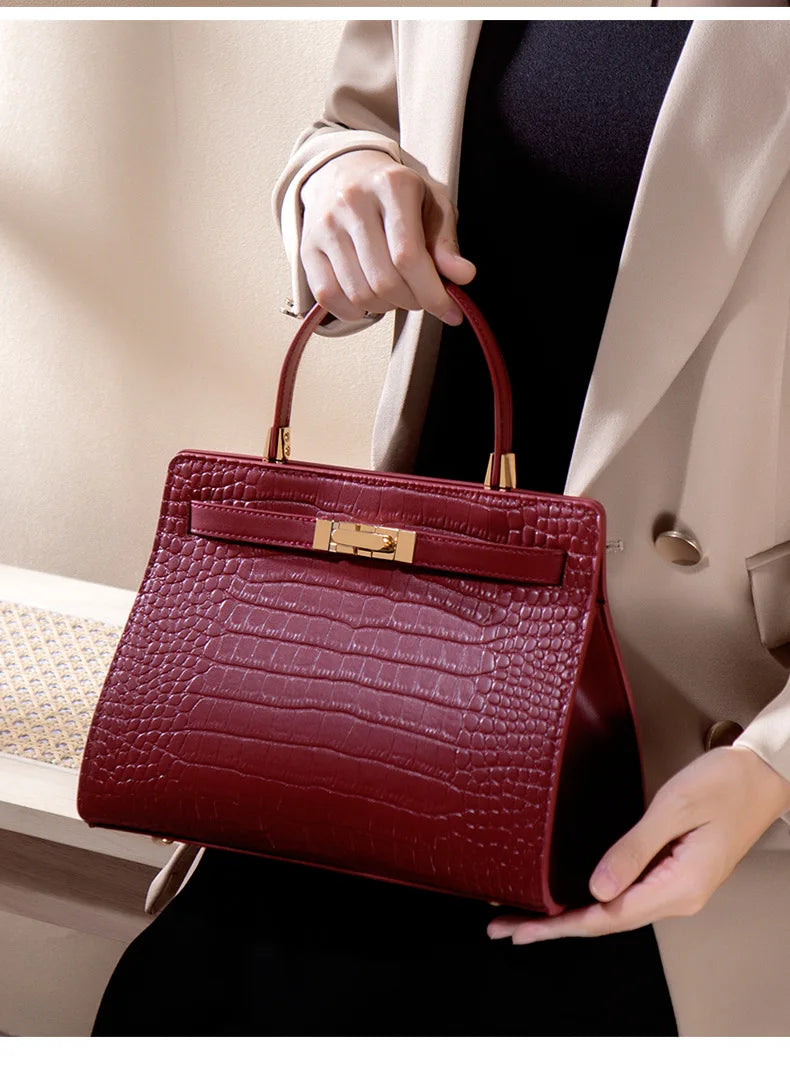 Genuine Leather Women's Bag, Red Mother's Shoulder Bag