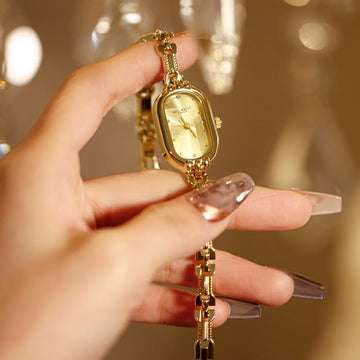 Vintage Bracelet Watch Unique Japanese Movement Waterproof Oval Small Gold Watch for Women's Luxury Jewelry