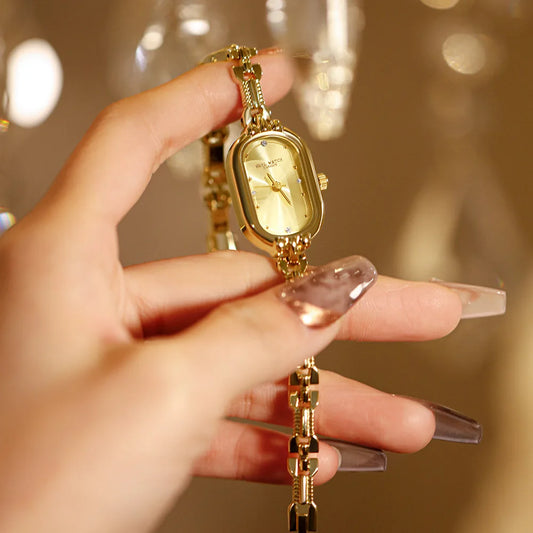 Vintage Bracelet Watch Unique Japanese Movement Waterproof Oval Small Gold Watch for Women's Luxury Jewelry