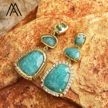 Luxury Crystal Earrings Wedding Jewelry Healing Natural Gemstone Amethysts Amazonite Labradorite Stud Earring Gift to Women