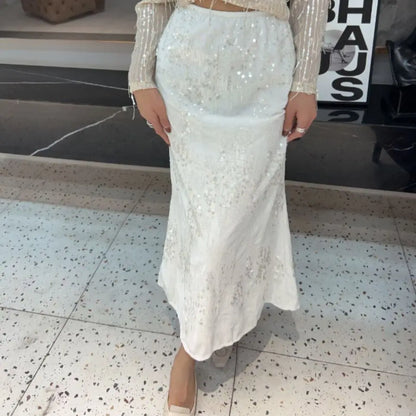 French Velvet Fishtail Skirt Sequin Beaded Embroidery Skirt