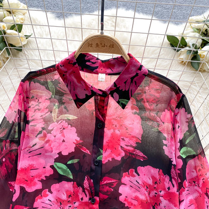 Floral Print Women Shirt Summer Lantern Sleeve Retro French Loose Blouse