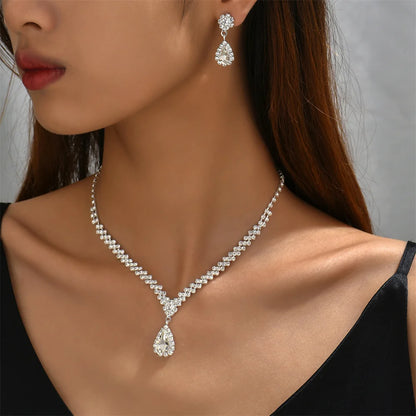 V-shaped Luxurious Necklace Inlaid Rhinestone Jewelry Sets for Women