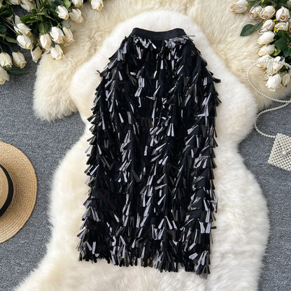 Women Chic sequin Skirt High Waist Elegant Korean Fashion vintage Hip Skirt