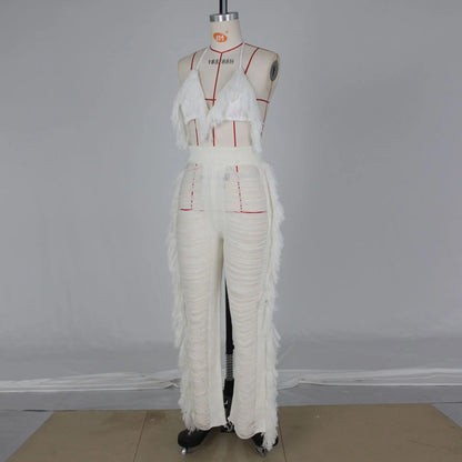 Tassel Knitted Pants Two Piece Set Resort Outfit Vacation Outfit Beach Cover Up