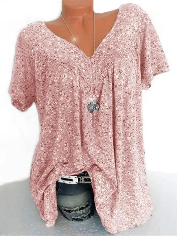 Loose Sleeveless Long Tank T-Shirt V-Neck Tops Floral Print Tees