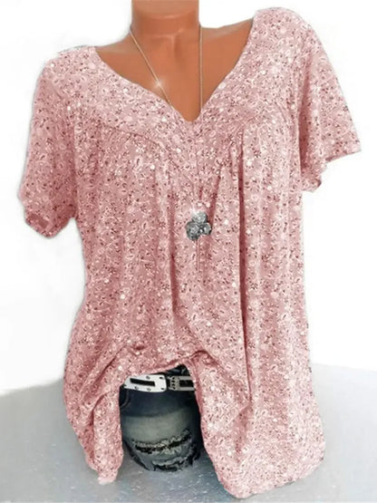 Loose Sleeveless Long Tank T-Shirt V-Neck Tops Floral Print Tees