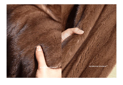 Brown Thick Warm Soft Faux Mink Fur Coat Women Puff Sleeve Stand Collar Fluffy Jacket
