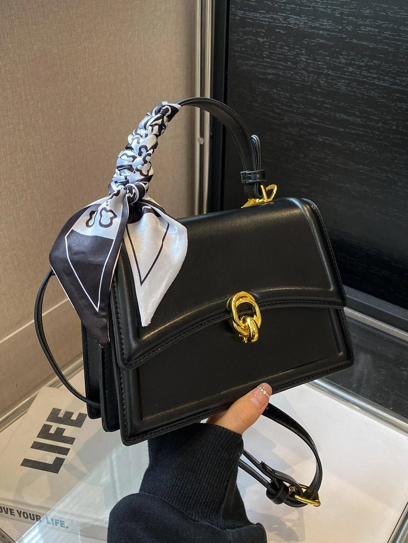 Scarf Bow Decor Lightweight Flap Bag, Business Casual Mini Women's Shoulder Bag