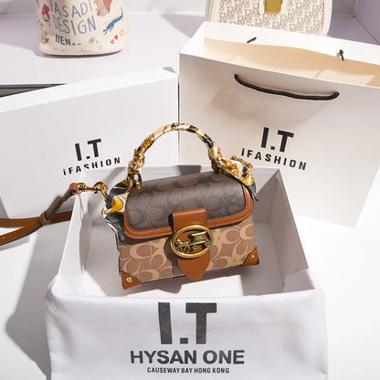 contrasting color women's bag, high-end carriage crossbody bag, portable box bag
