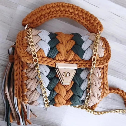 Women's Bag Hot Selling Shoulder Bag Handmade Crochet Bag Contrast Woven Bag
