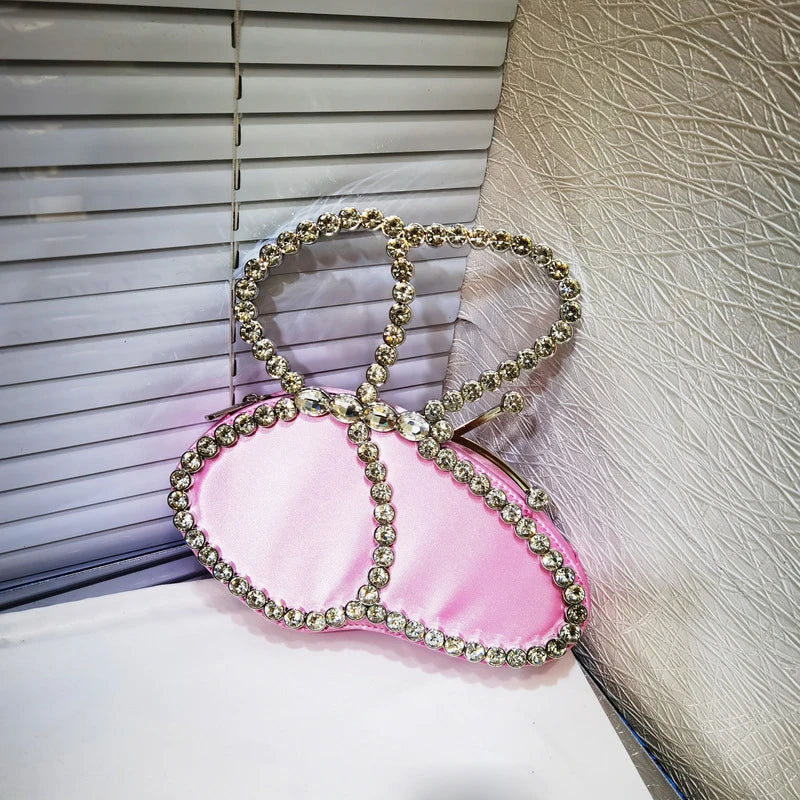 White Rhinestone Pink Butterfly Wedding Evening Clutches Party Prom Purse