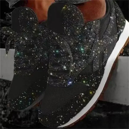Women Flat Sneakers Casual Bling Vulcanized Shoes Women Mesh Lace Up Shoes