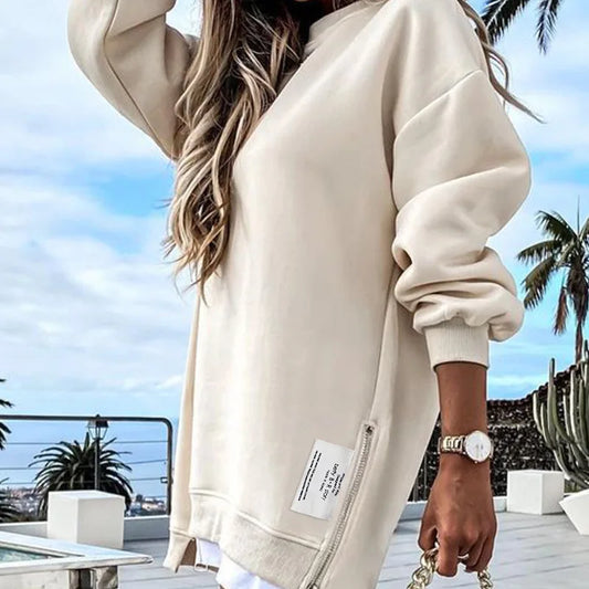 Long Sleeve Loose Zipper Solid Women's Sweatshirt Dress