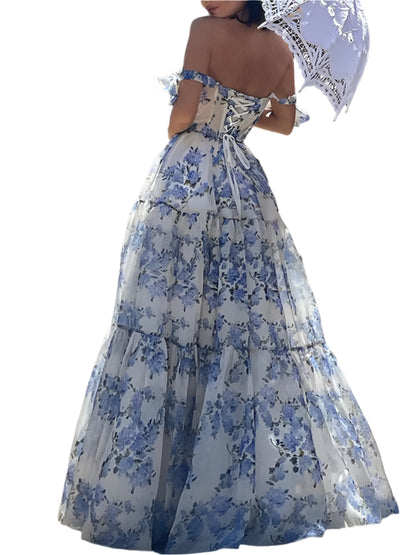 Floral Print Sleeveless Elegant Maxi Party Dress Women Backless Fit Flare Swing Maxi Dress