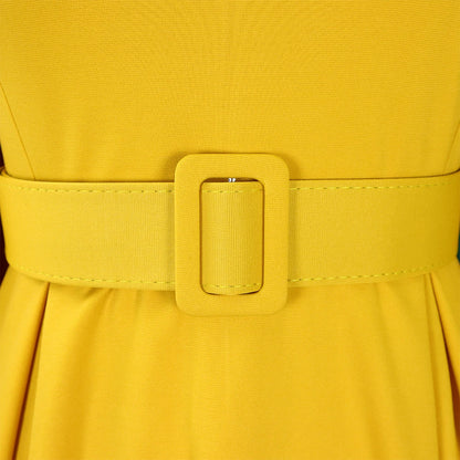 Elegant Office Dresses Women O Neck Full Sleeve Belt Waisted Pleated A Line Mid Calf Formal Female Business Work Wear Dress Midi