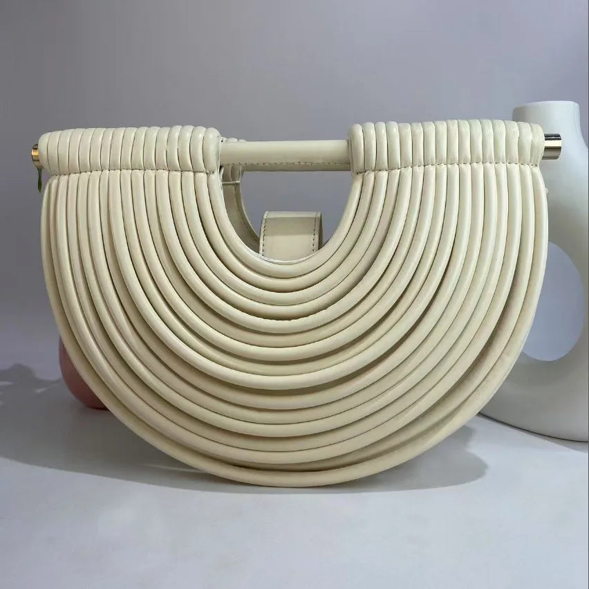 Gold Luxury Designer Brand Handwoven Noodle Bags Half Round Silver Evening Clutch