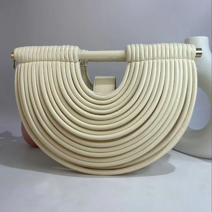 Gold Luxury Designer Brand Handwoven Noodle Bags Half Round Silver Evening Clutch