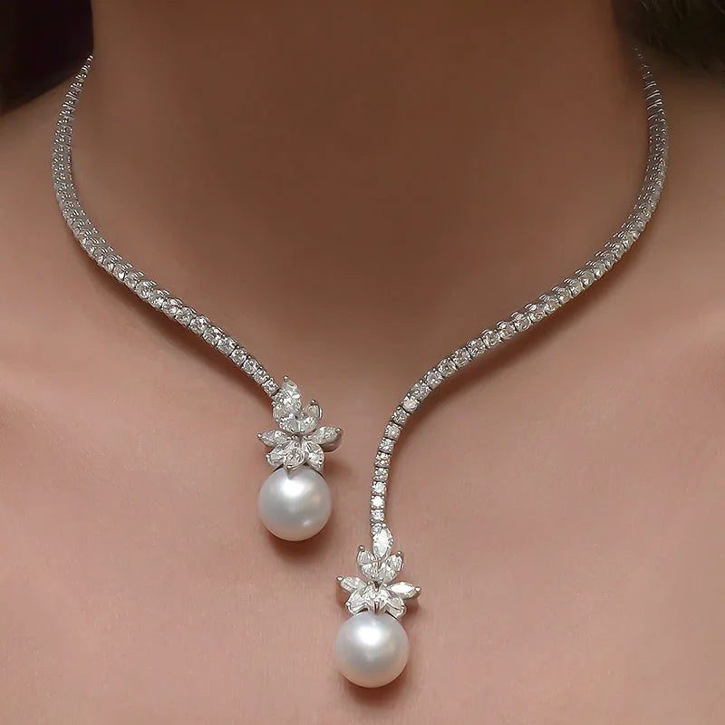 Vintage Open Rhinestones Collar Water Droplets Pendant Necklace