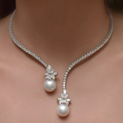 Vintage Open Rhinestones Collar Water Droplets Pendant Necklace