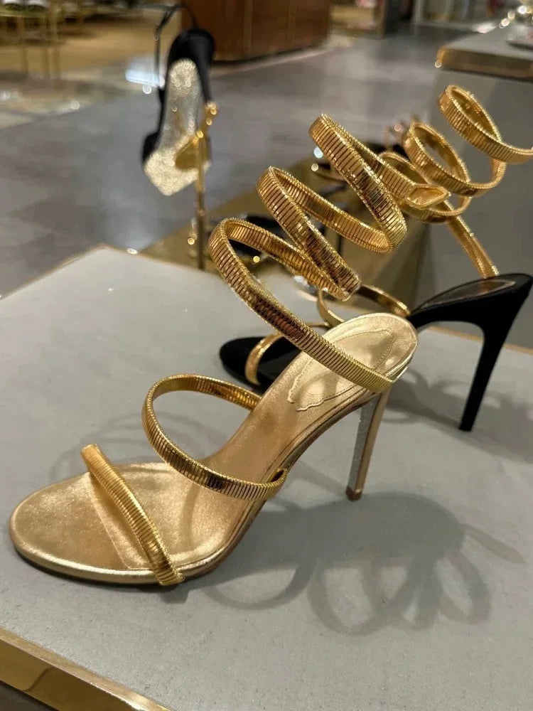 Ankle Strap Open Toe Narrow Band Women Sandals Thin High Heels Stripper Sexy Shoes