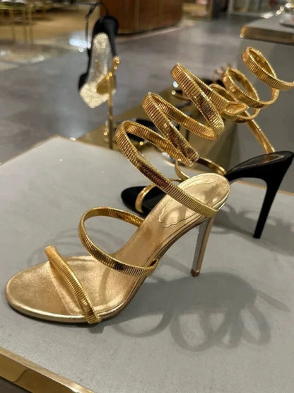 Ankle Strap Open Toe Narrow Band Women Sandals Thin High Heels Stripper Sexy Shoes