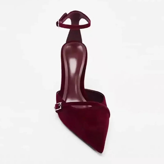 Faux Suede Burgundy Toe High-heeled Sandals Women Elegant Burgundy High Heels