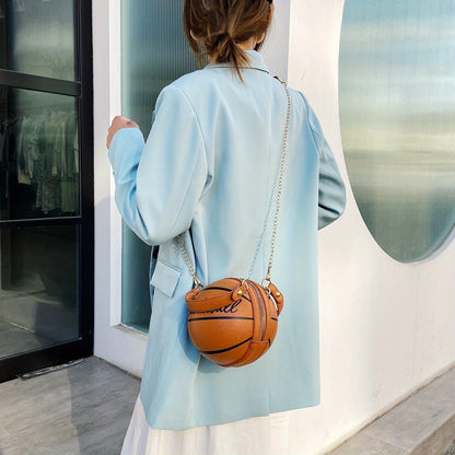 Basketball Shaped Crossbody Bag, Trendy Y2K Chain Shoulder Bag