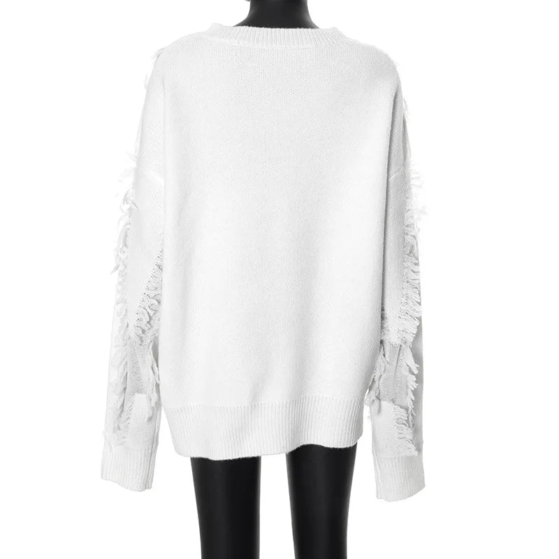 Tassel Oversize Knitted Sweater For Women Autumn Jumpers