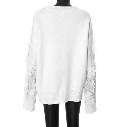 Tassel Oversize Knitted Sweater For Women Autumn Jumpers