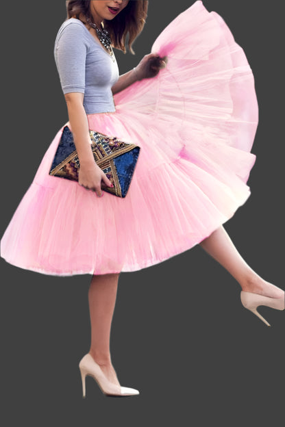 Fluffy Tulle Skirt Petticoat Adult Elastic Waist Underskirt Layers Bridal Midi Tutu Skirts Women Prom Evening