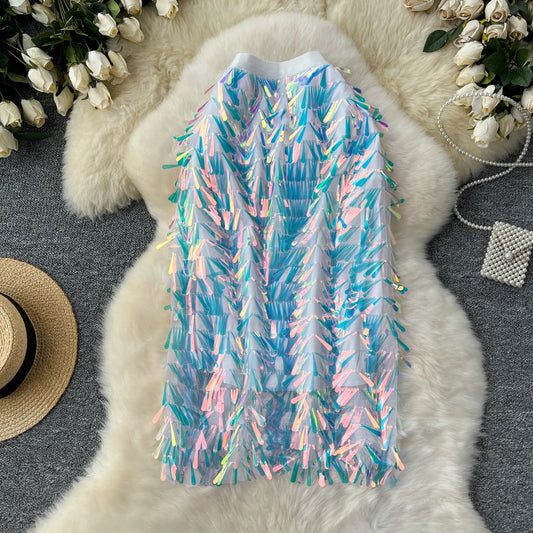Women Chic sequin Skirt High Waist Elegant Korean Fashion vintage Hip Skirt