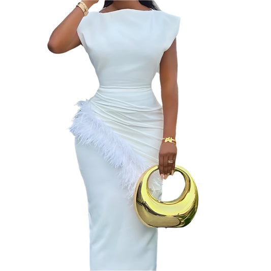 Summer Bodycon Dresses Women Fur Party Night Prom White Midi Dress