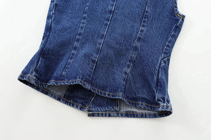 Women's Short Vest Blue Denim Vest Top Casual Cropped Sleeveless Top